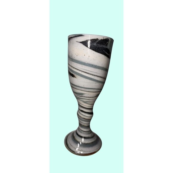 Handcrafted Ceramic Wine Goblet With Swirled Marble Design - Picture 1 of 4
